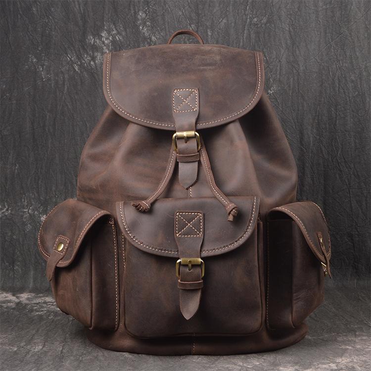 Men`S Genuine Leather Backpack Women`S Crazy
