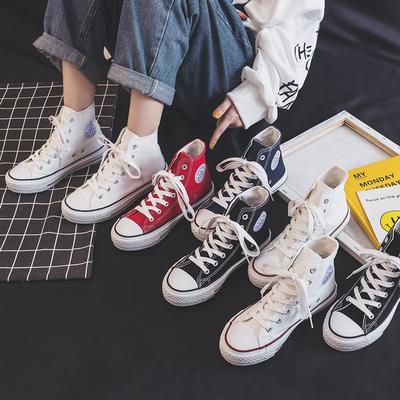 Kvinnor Canvas Sneakers Casual Platt snörning High Top Vita Skor Unisex vulkaniserade skor Kvinna Par Skor