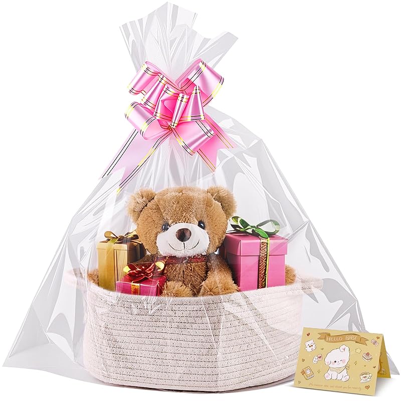 Small Woven Basket 12 x 8 x 5 Gift Basket Empty with Ribbon and Gift Bag Rope Basket for Baby Shower Holiday PresentsStorage Basket with белый 5150₽