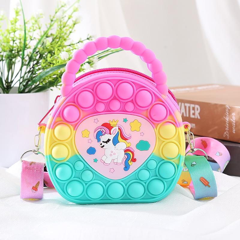 New Eliminate Rat Pioneer Bag Cartoon Unicorn Coin Purse Silicone Messenger Bag Children Fidget Toy Bubble Stress Relief Handbag