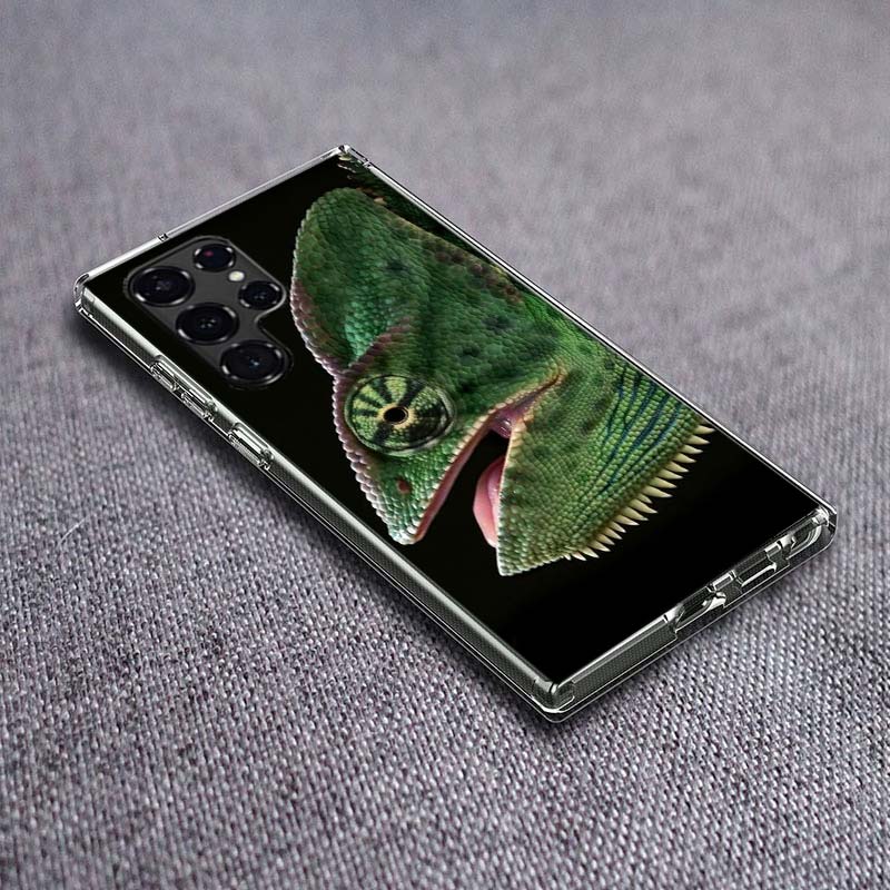 Chameleon Funny Wildlife Phone Case For Samsung Galaxy S24 S23 S21 S20 FE S22 S26 Ultra S25 Edge S10 Plus Cover Clear TPU Capa S