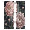 Botanical Peonies Vintage Tulle Window Curtain For Living Room Bedroom Voile Sheer Curtains Kitchen Treatments Drapes