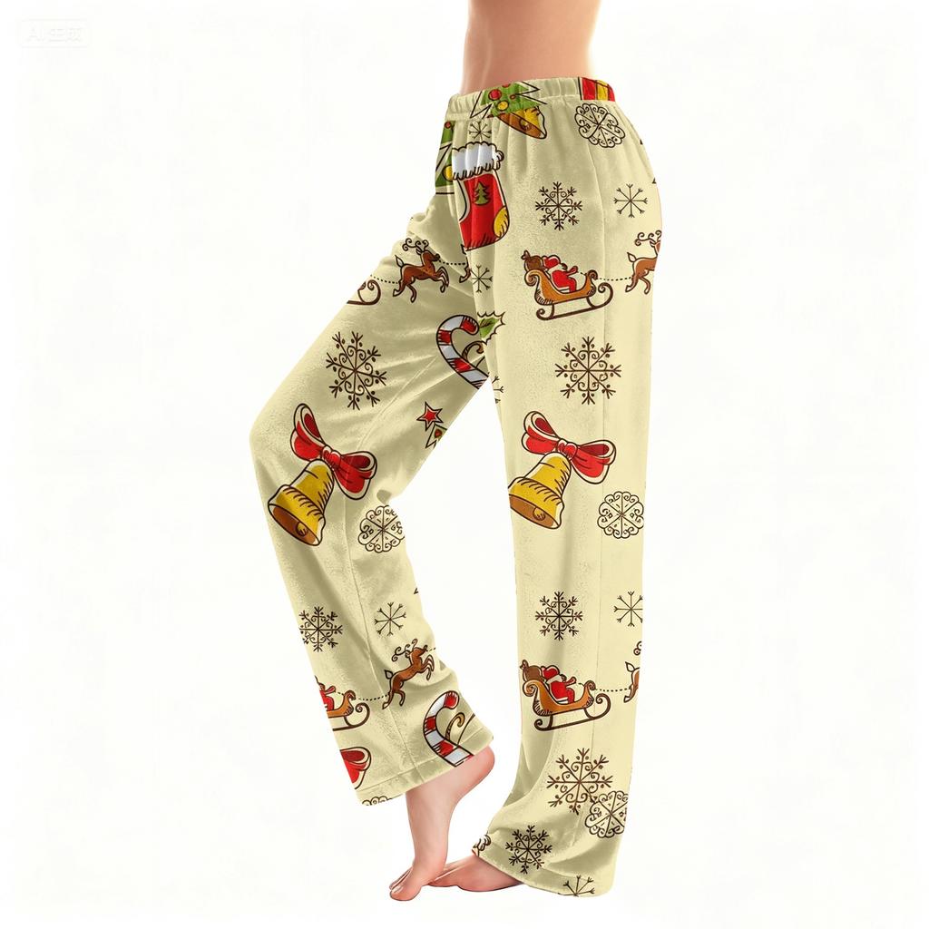 Women's Christmas Snowflake Tree Print Pajama Sleep Pants for Home Comfort