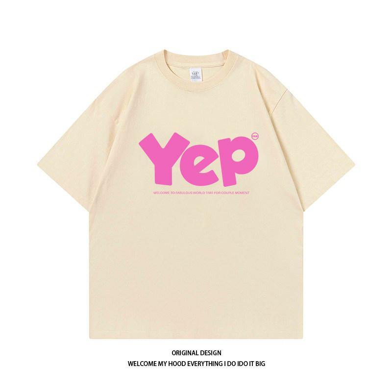 Cotton Chic Hip Hop American Yep Retro Alphabet Printing Unisex And Unisex With Loose Round Neck Short Sleeve Summer S