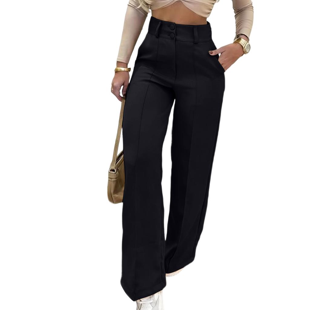 Ladies' Color Casual Fashion Double Breasted Pocket Pants