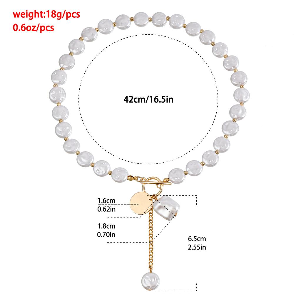 Simple Single-layer Baroque Imitation Flat Pearl Neck Chain Necklace, Cold Wind Fringed Sweater Chain