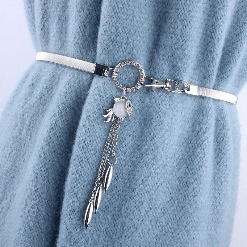Elegant Metal Spring Waist Chain With Sparkling Fox Pendant For Women Fashion Accessories