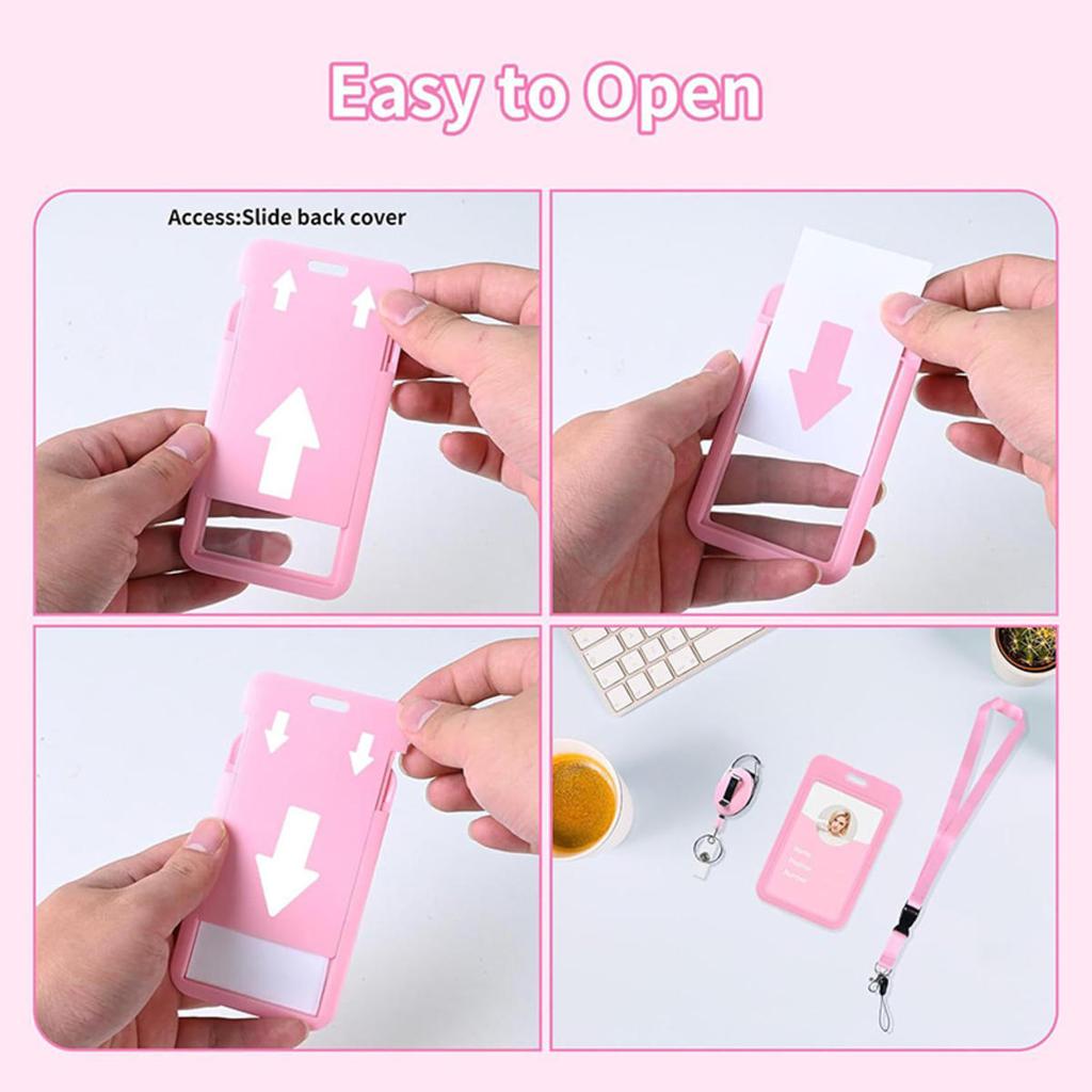 1Pc Sliding ID Badge Holder Solid Color Plastic Card Case Protector Pouch with Clear Window for School Id Credit Cards Key Cards