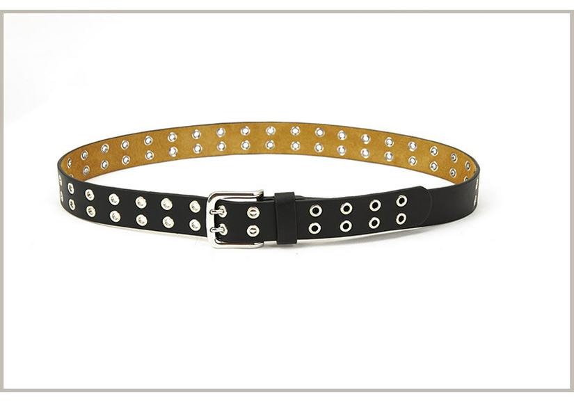 Unisex Leather Eyelet Buckle Belt with Rivet Detail - European & American Style Trend