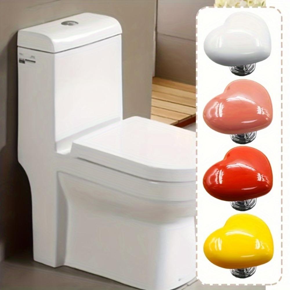 1pc Heart-Shaped Toilet Press Button, Creative Love Heart Design Push Switch for Bathing Room Tools
