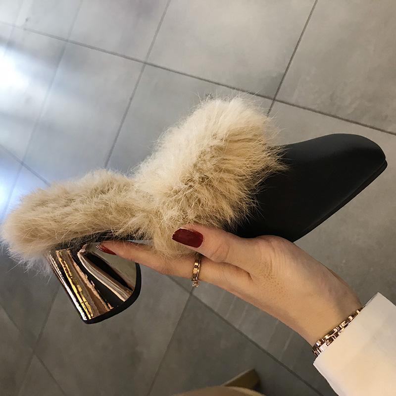 Черные мюли на массивном каблуке из искусственного меха с квадратным носком - Женская обувь на осеньзиму Size 38 2590₽