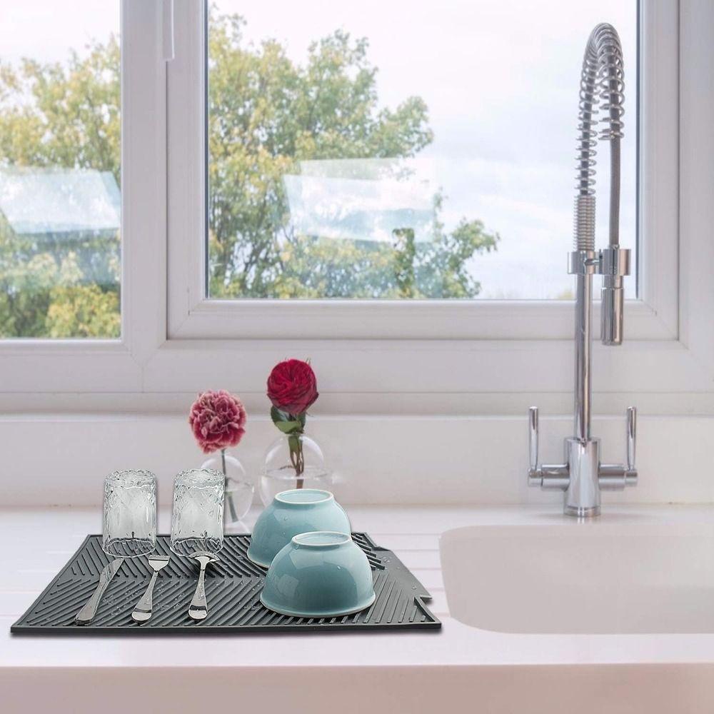 Silicone Dish Drying Mat Easy to Clean Sink Drainer Mat Compact Hot Pot Holder Trivet  Dish