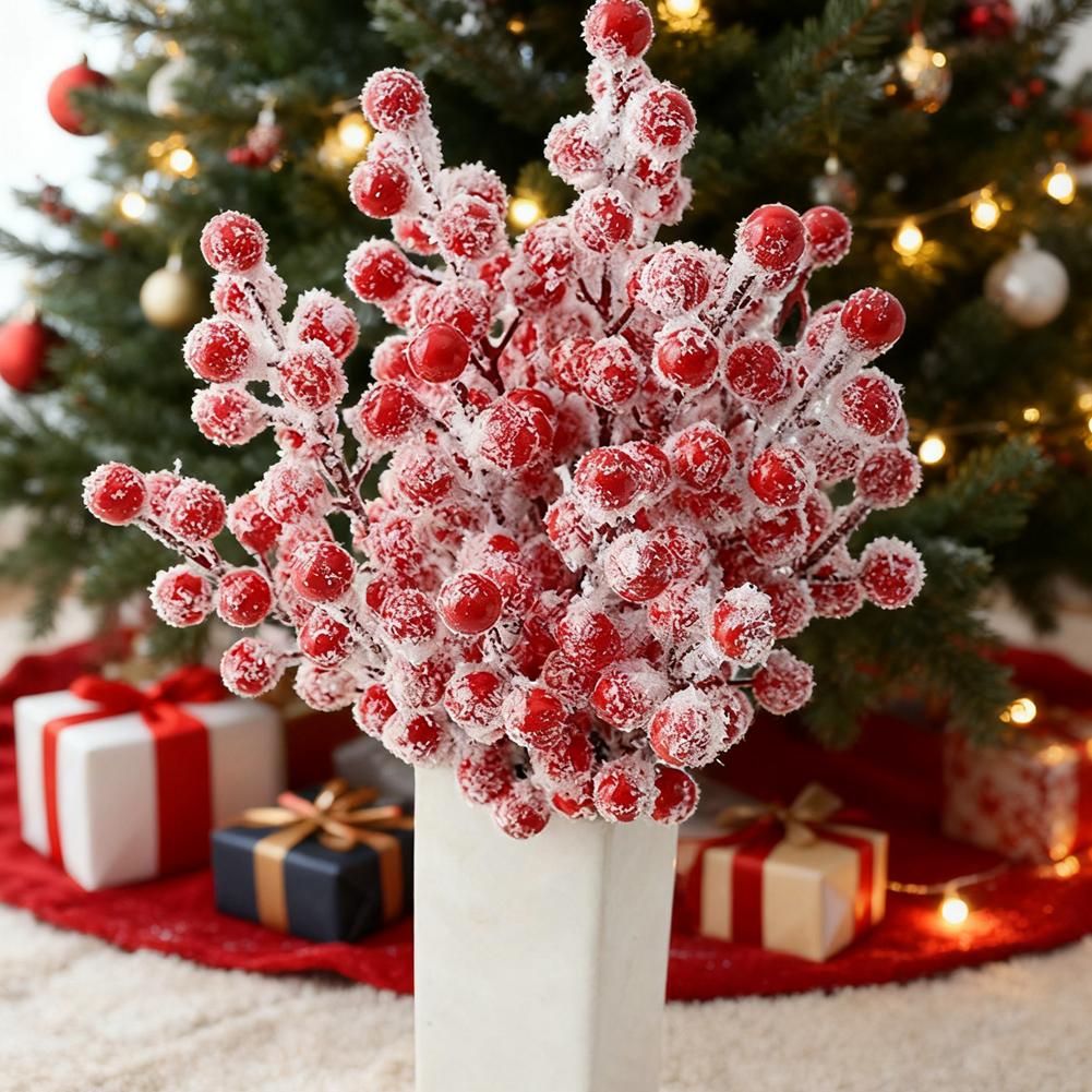 (10 Pieces/bag) 22cm Snowflake Simulation Berry Skewer Christmas Year New Decoration Vase Room Tree Celebration Outdated P2U3