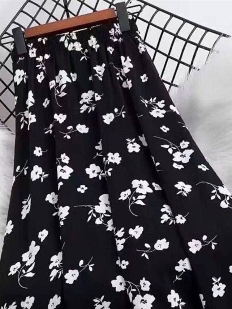 Schicker Retro-Midirock mit Orchideenblumenmuster und hoher Taille - Große Größen Sommer Damen Schlankmachender Halbrock