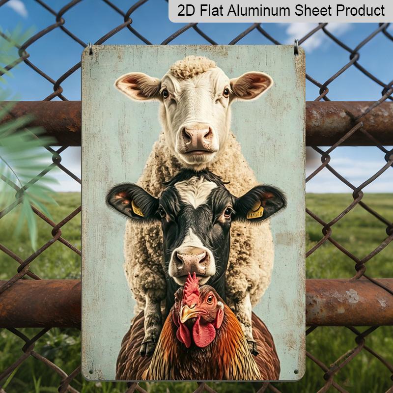 

2D Flat, 1pc Farm Animal Metal Wall Art - Rustic Farmyard Cow, Sheep & Hen Sign - Aluminum Barn Door Decor Suitable for Home, , Country House 20*30cm