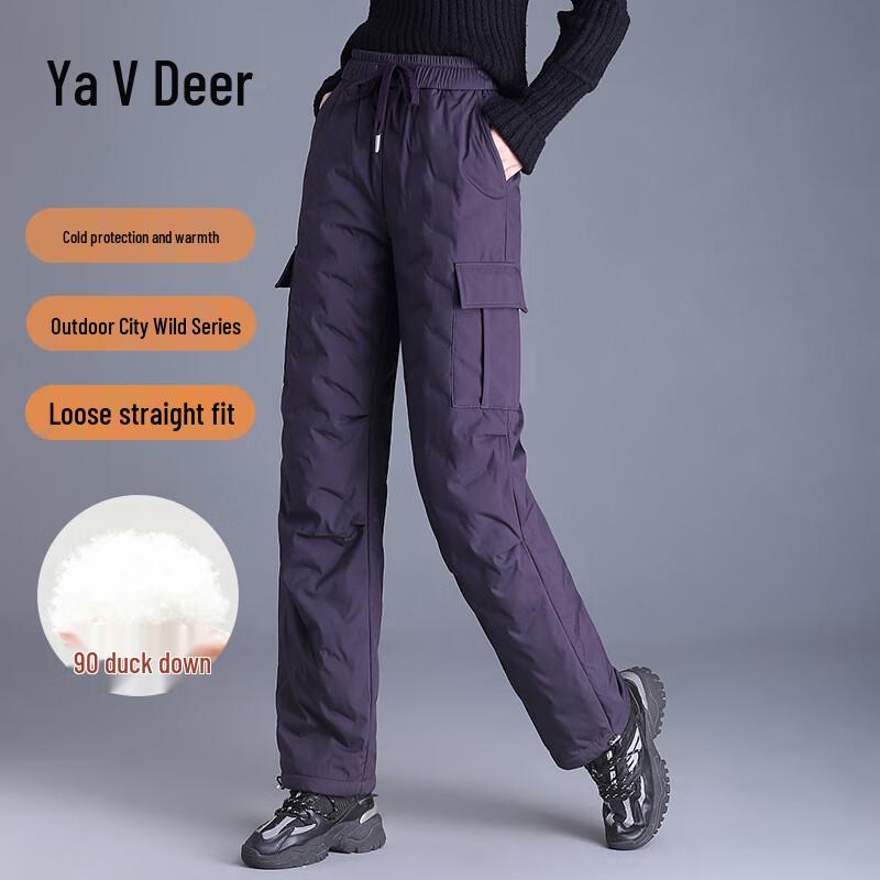 

Yalu Women s Winter Warm High-Waist Cargo Down Pants L (170)