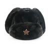 Warm Winter Military Style Earflap Hat Men Women With Embroidered Soviet Emblem Faux Fur Lined Outdoor Cap