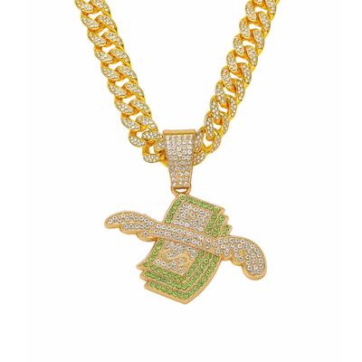 Full Diamond Dollar Wings Cuban Chain, Hip Hop Creative Personality Necklace