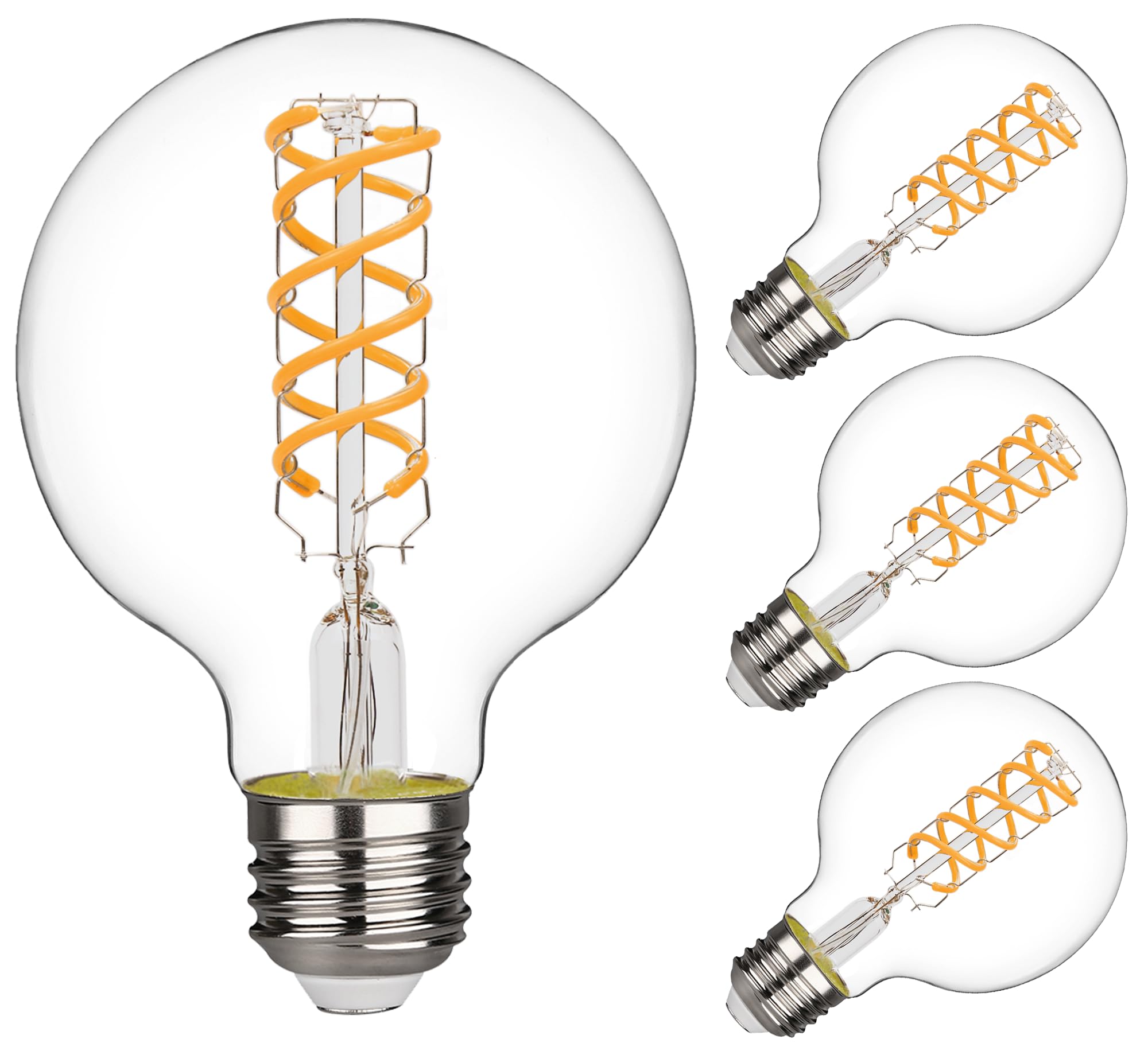 

Japan s First New Spiral LED Filament Bulb, E26 Base, 6W (60W Equivalent), Pack of 4, 2700K Warm White, Edison Lamp for Chandeliers, Retro Style,