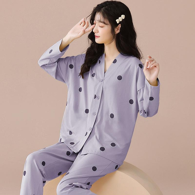 

2pcs/sets Long-sleeved Trousers Homewear Pajama Autumn Winter Women Pajama Suit Spring Autumn Ladies Homewear Clothing Clothes XXL