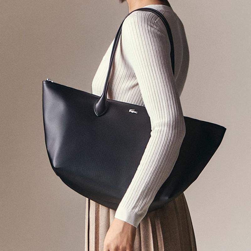 Lacoste Fashionable Versatile PVC Tote Shopping Bag Handbag Shoulder Bag Large Women tote Black NF4826ZP-000