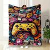 Yellow Controller Surrounded by Colorful Retro Gaming Devices and Accessories. for All Seasons Blanket Lunch Break Throw Gift