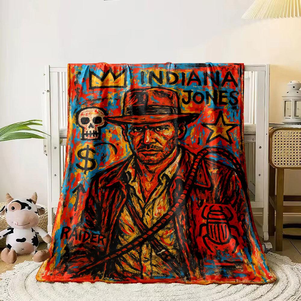 Bold, colorful depiction of Indiana Jones elements in abstract strokes. for all seasons blanket lunch break throw gift 80cm x 120cm