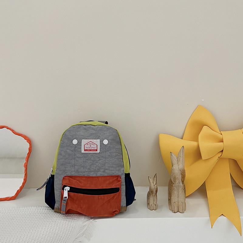 Blocked Canvas Color Backpack With Nylon Simple For Children Backpack Spine