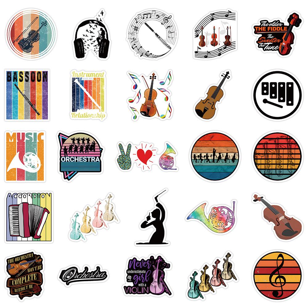 100-Piece Set of Orchestra Musical Instrument Stickers: Creative Stationery, Water Cup, Luggage, Notebook Decor, Waterproof Graffiti Decals