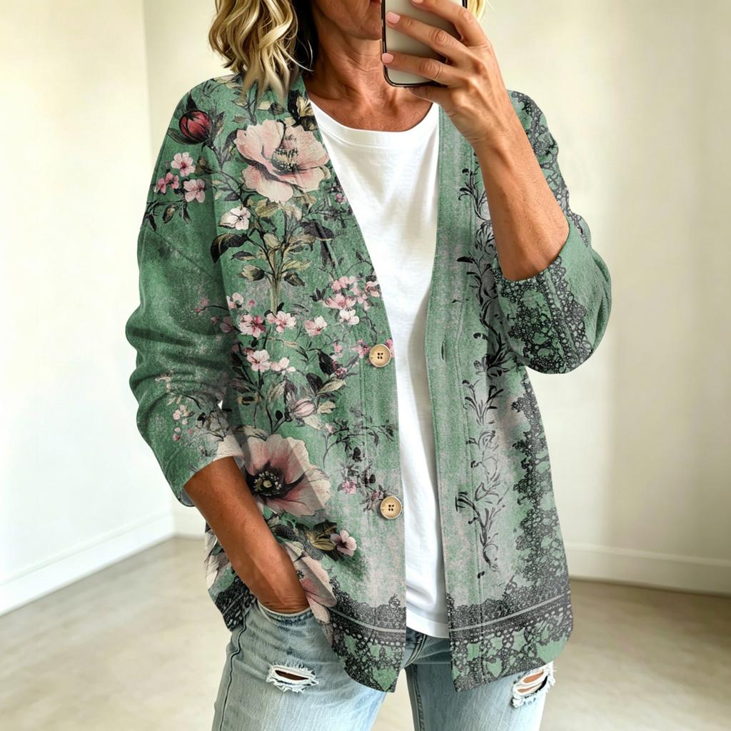 Women's Vintage Floral Print Button Front Jacket for Casual Outdoor Wear