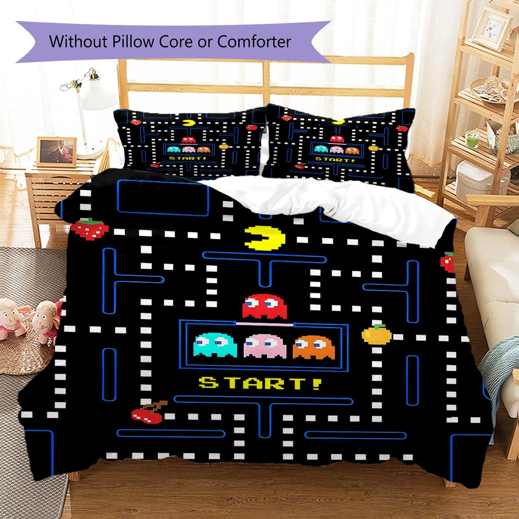 Pac-Man Pattern Bedding,Quilt Set Quilt Cover Pillowcase Home Birthday Gift (1 * Duvet Cover + 2 * Pillowcase, Without Core)