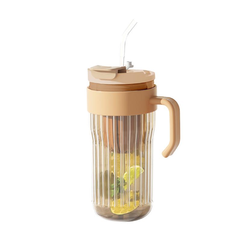 Portable Double Drink Cup with Lid - Large Capacity Glass for Tea & Water Separation, Cold Brew, Thickened Glass, Handle & Straw Included