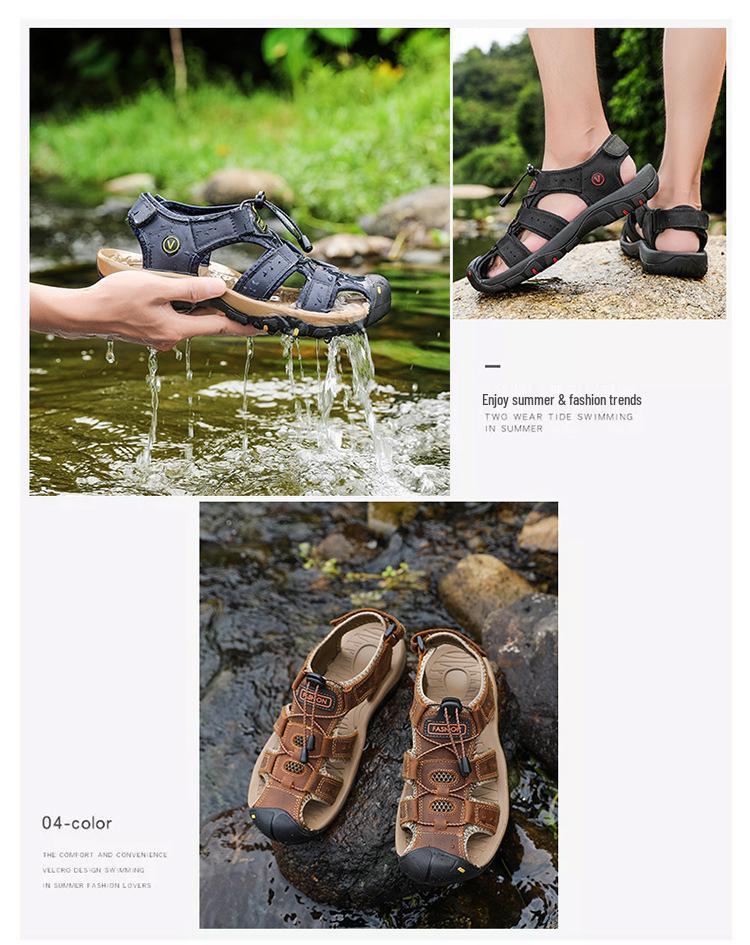 Men's Plus Size Cowhide Summer Sandals - Outdoor Water and Beach Shoes
