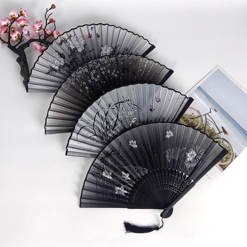 Portable Classic Hanfu Folding Fan with Tassel for Dance - Unisex Summer Style