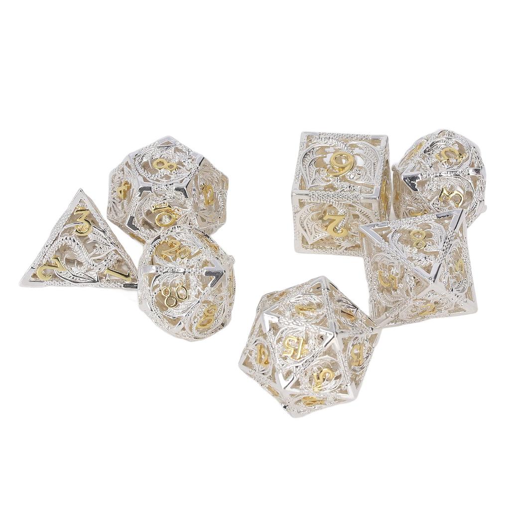 Metal Dice Set Hollow Polyhedral Crafted Portable Board Game Dice for Tabletop Game Gold