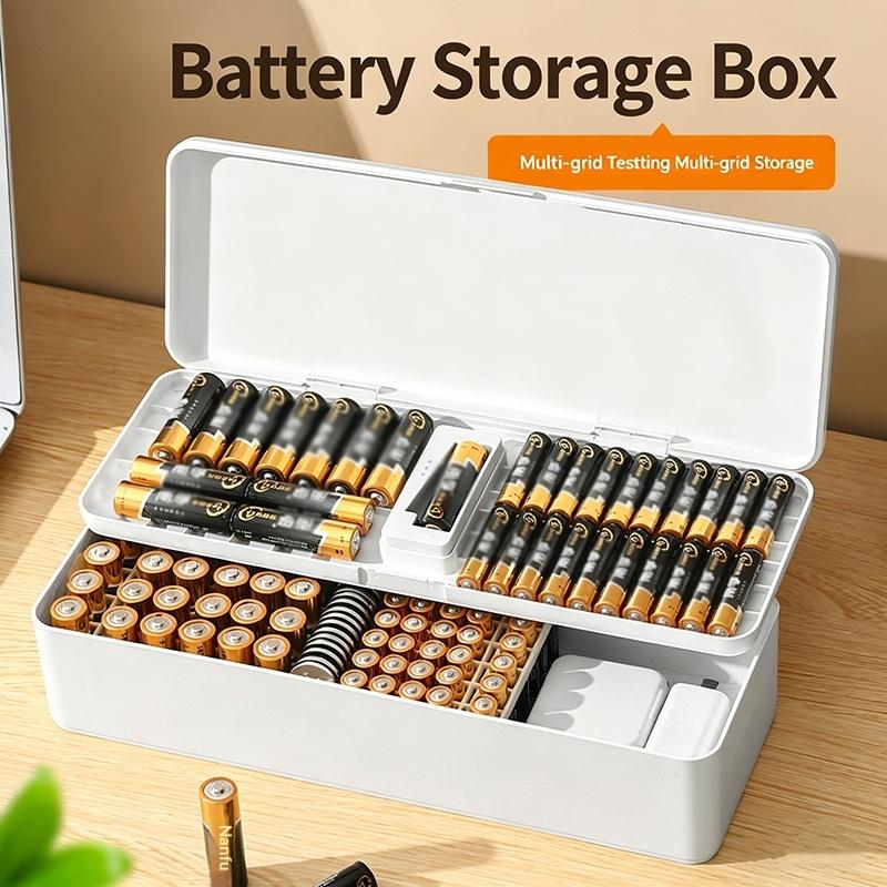 Battery Storage Box With Battery Tester Large Capacity PP Material Anti-Fall Wear-Resistant Data Cable Organizer Case