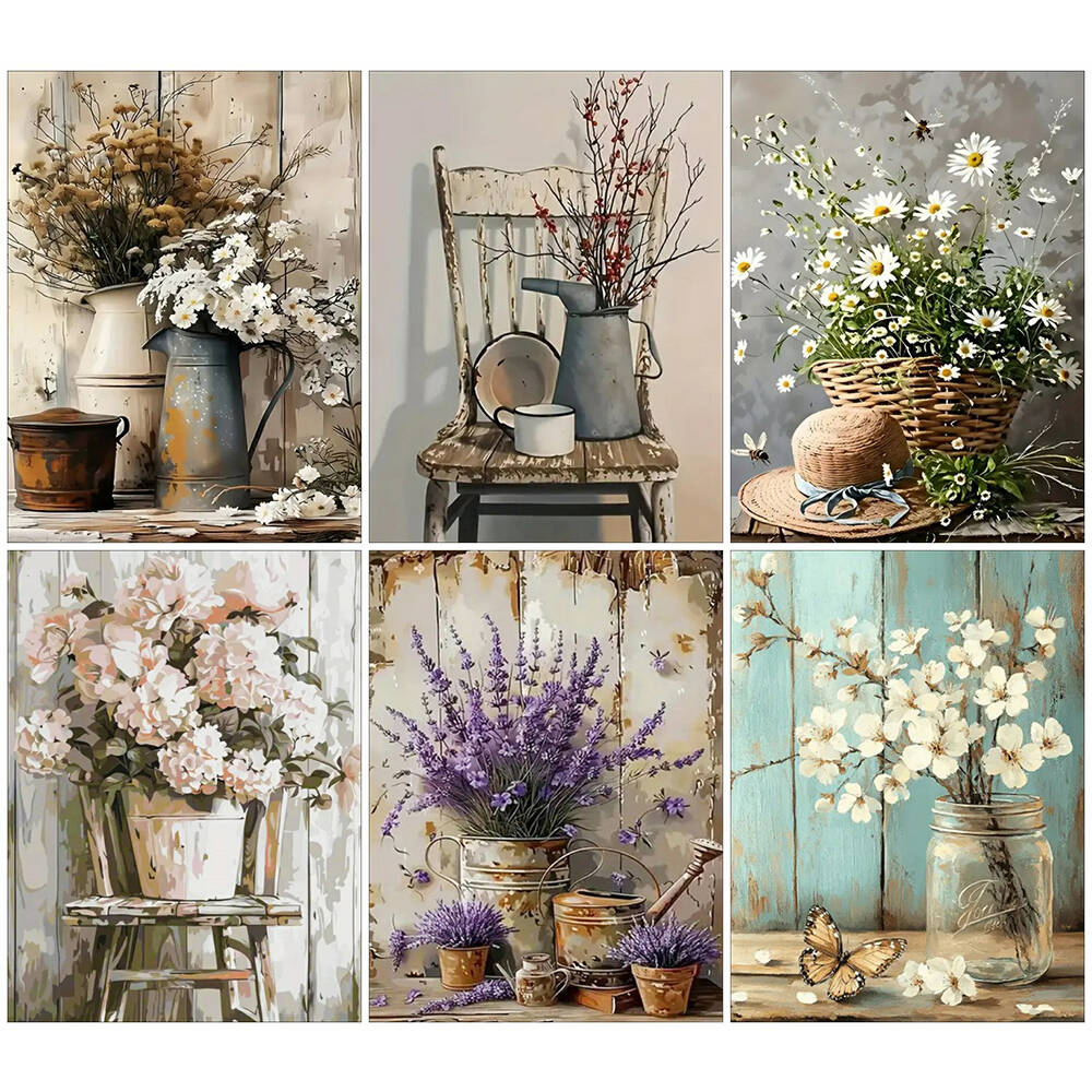 Oil Painting By Numbers Flower Chair Coloring By Numbers Vase Digital Painting Daisy Canvas Handpainted Coloring DIY Kit Gift