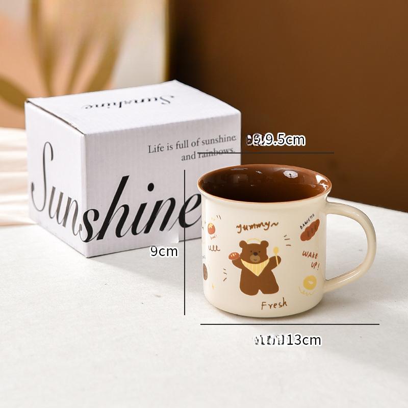 

Хлебный медведь Ретро чашка для завтрака Милая мультяшная Большая емкость Керамическая кружка без крышки Чашка для воды Парная домашняя чашка 400ml
