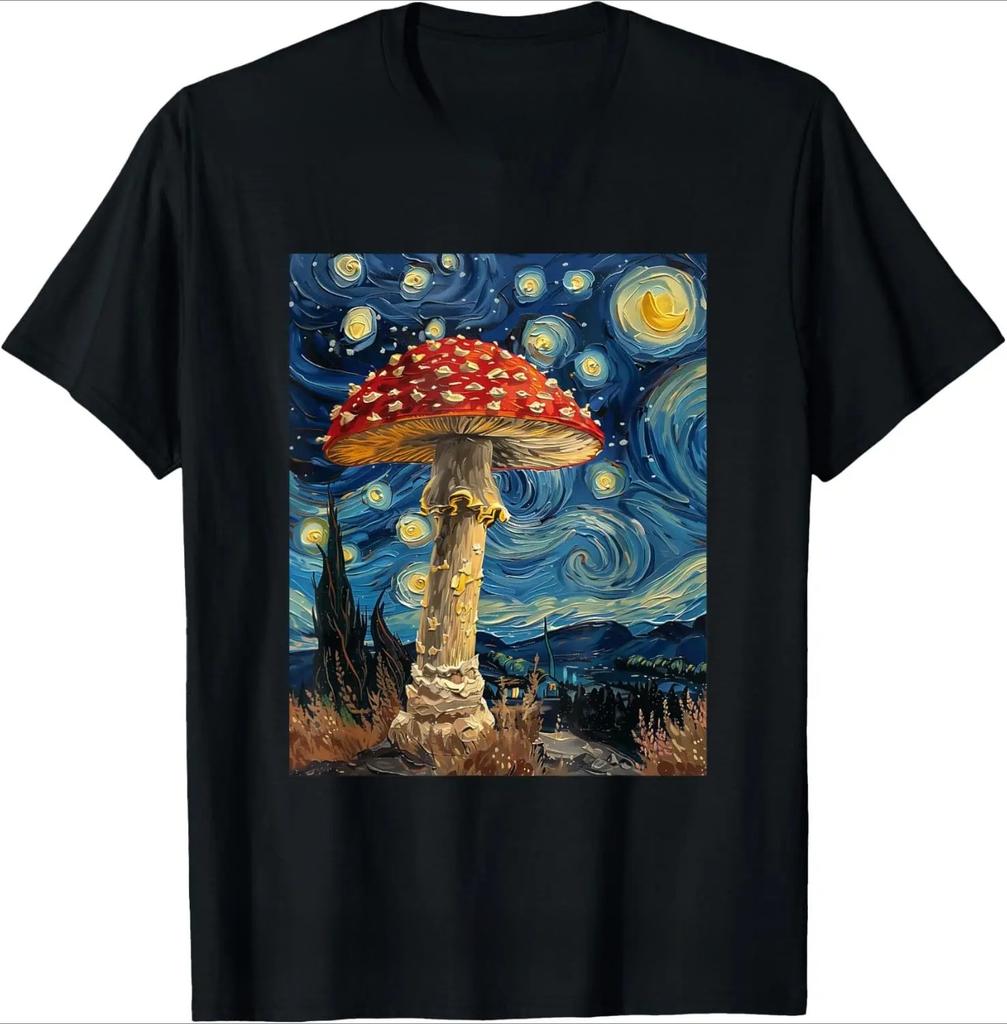 Retro Psychedelic Mushroom Print Magical Gift Food Fun Womens Tshirt Humorous Streetwear Shortsleeved Clothing Personality