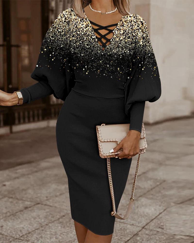 

Женское миди-платье с круглым вырезом, длинным рукавом-фонариком, повседневное платье-запа́х, облегающее бедра, длиной до колена S