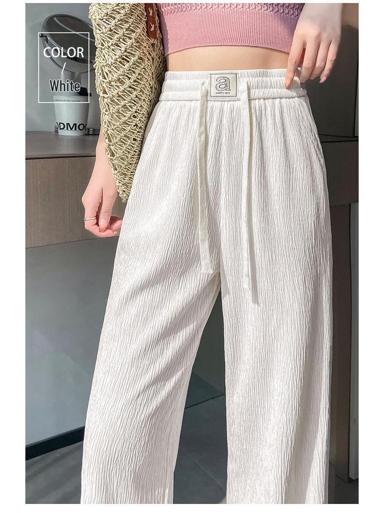 Pleated High Waist Fleece-Lined Wide Leg Pants for Women - Autumn Winter Slimming Plus Size Casual Wear