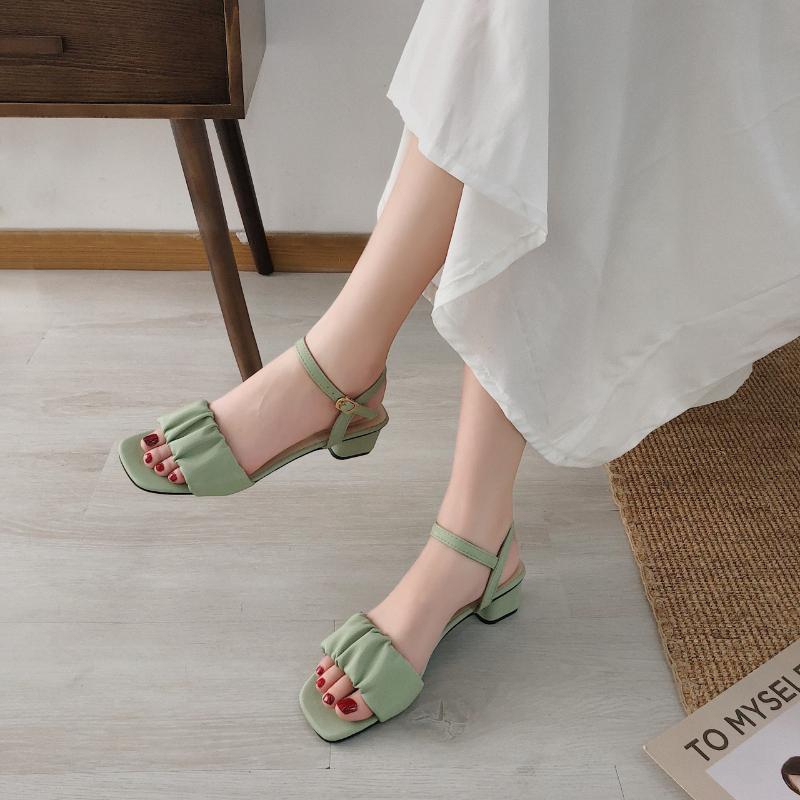 Fashion New Open-toed Casual Sandals 2025 Spring Summer Women's Thick Heel Elegant Middle Heel Buckle Women's Comfortable Shoes