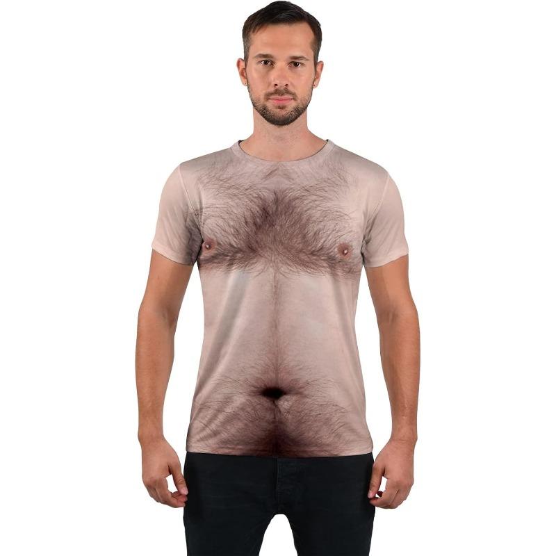 Fanient Pánská trička s chlupatou hrudí Vtipná trička s kulatým výstřihem Grafický vzor Krátký rukáv Rychleschnoucí a chladivá