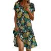 Short Sleeve Boho Dress For Women Casual Loose Fit Summer Sundress Floral Print Dress With Pockets