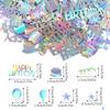 600PCS Happy Birthday Confetti, Glitter Iridescent Party Decorations, Metallic Colorful Table Scatter with Mini Cakes Balloons Stars Ribbons Confetti