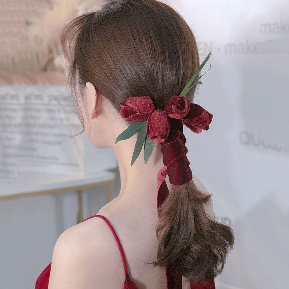 Hair Accessories Flower Hair Ribbon Women Hair Bands Brid Wedding Headband Velvet Korean Headwear