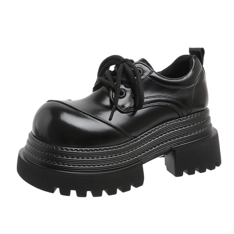 Muffin Sole Personalized Big Head Low-top Shoes 2025 Spring New Thick-soled Thick Heel Lace-up Casual Small Leather Shoes Loafers