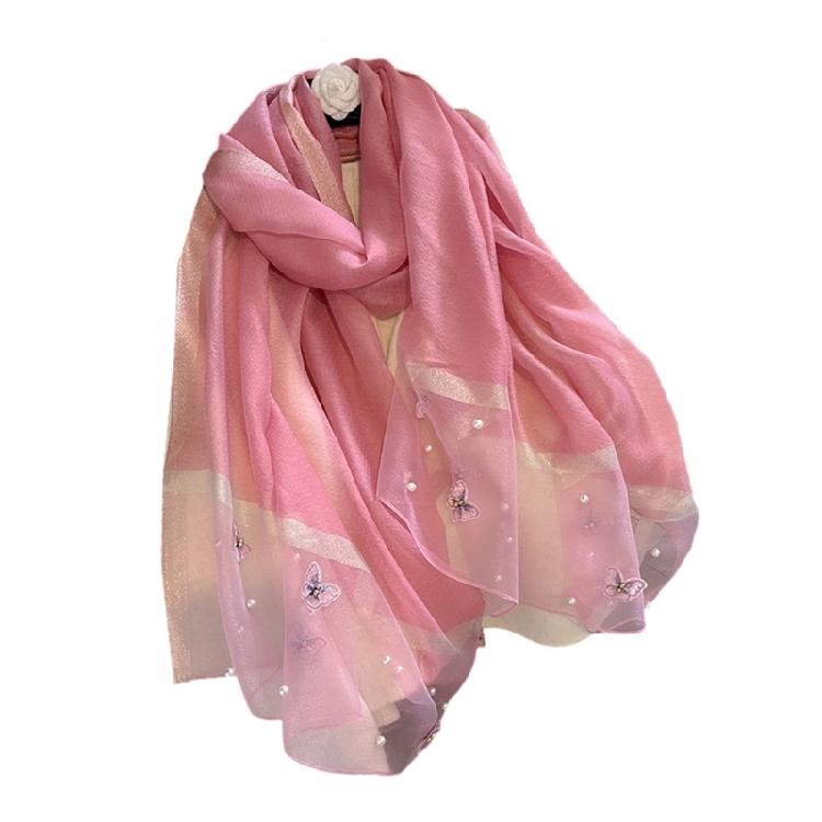 Stylish Butterfly Design Polyester Scarf Women Hijab Shawl Stole Wrap Beaded Accents Fashion Accessory