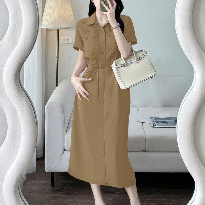ZANZEA Women Casual Turn Down Collar Summer Short Sleeve Plain Dress