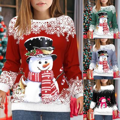 Damska bluza pulowerowa Snowflake Snowman Print Casual Sports 3D Print Active Streetwear bluzka